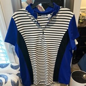 Chico's Blue and Black Polo with Classic Stripes